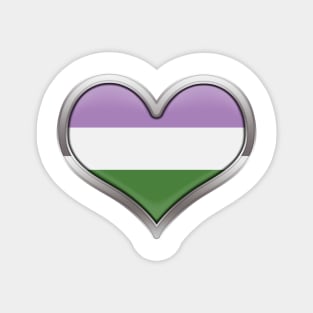 Large Genderqueer Pride Flag Colored Heart with Chrome Frame Magnet