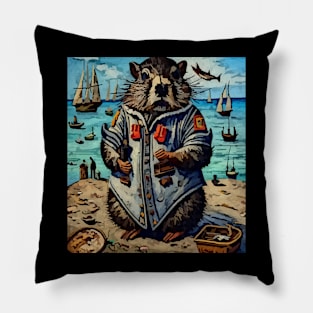 watercolor groundhog fisherman Pillow