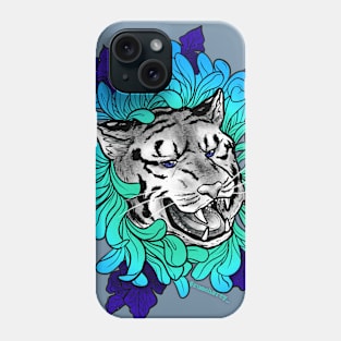 tiger + flower (blue) Phone Case