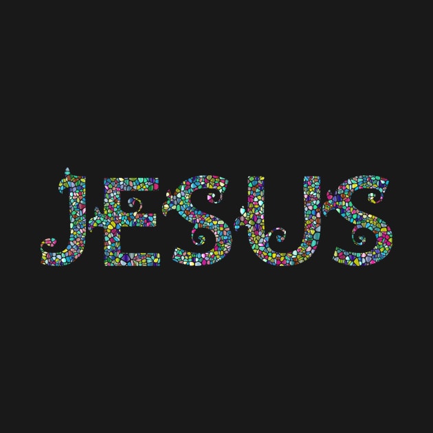 Jesus His name colourful Mosaic style Christian design by Mummy_Designs