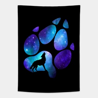 Dramabite Wolf Paw Galaxy Surreal Wild Lone Wolves Double Exposure Stars Tapestry