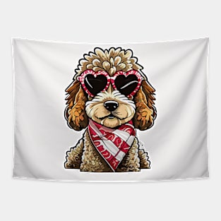 Cute Labradoodle Heart Sunglasses Dog Lovers Valentines Day Tapestry