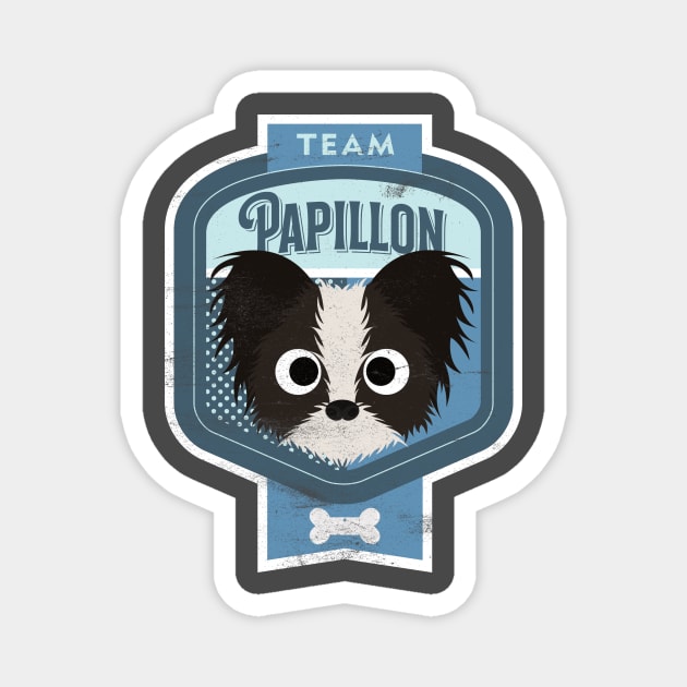 Team Papillon - Distressed Butterfly Dog Beer Label Design Magnet by DoggyStyles