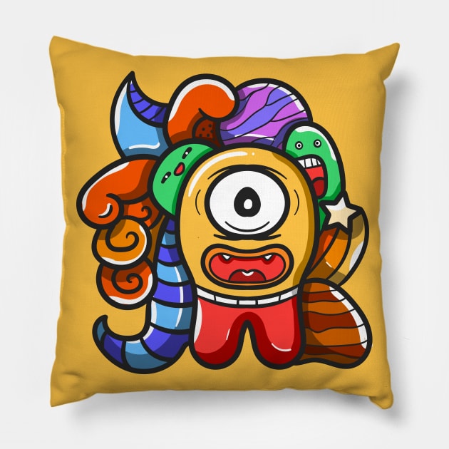 Monster Character Doodle Art Pillow by happymonday