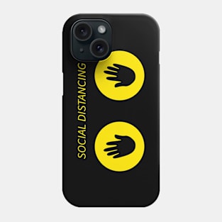 Social distance black handprints in yellow circle. Phone Case