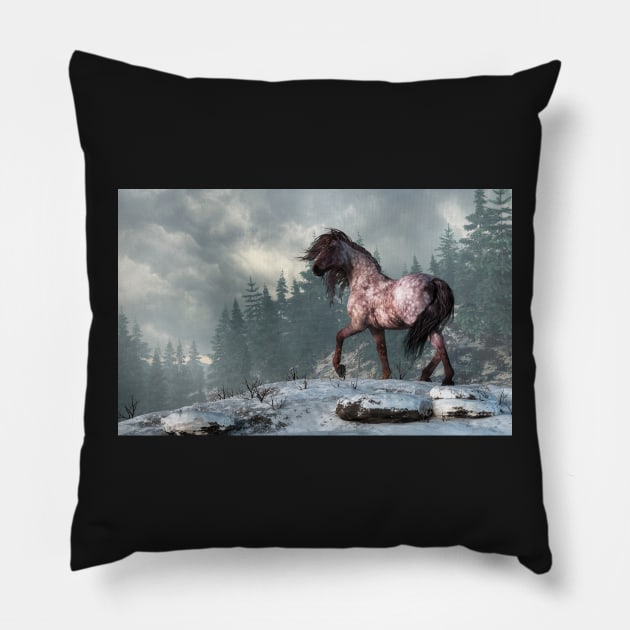 Strawberry Roan in a Winter Landscape Pillow by DanielEskridge