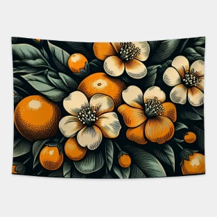 Orange Floral Illustration Tapestry