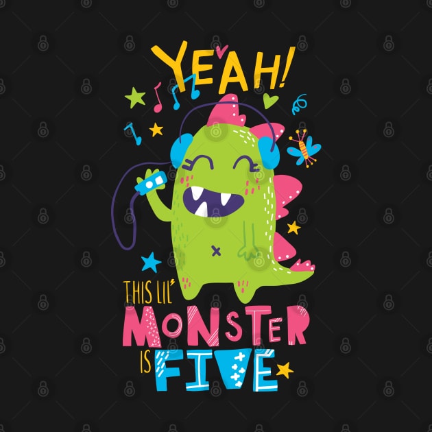 Five Year Old Monster Themed Fifth Birthday Girl by August Design