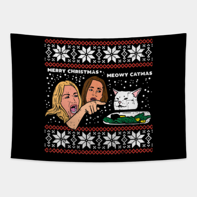 Merry Christmas Meowy Catmas Woman Yelling Cat Sweater Meme