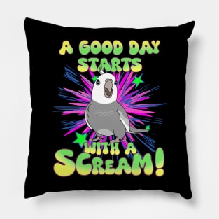 A good day start with a scream! Grey Cockatiel Pillow