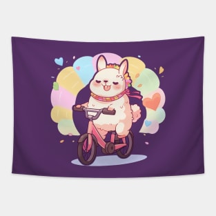 Rainbow Ride: Kawaii Llama Pedals with Joy Tapestry