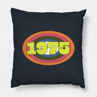 Yellow Year 1975 Rainbow Ellipse Vintage Typography Pillow