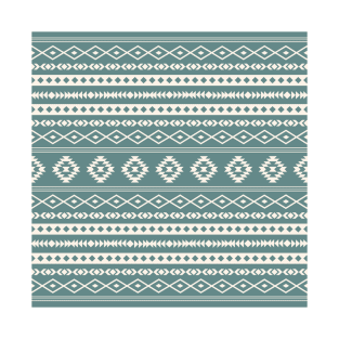 Aztec Cream on Teal Mixed Motifs Pattern T-Shirt