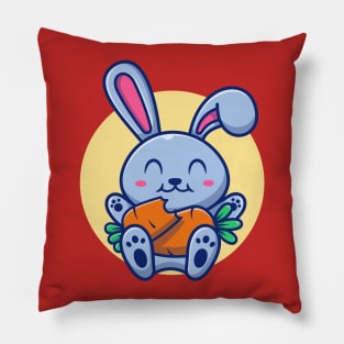 Cute Rabbit Eating Carrot Cartoon Pillow