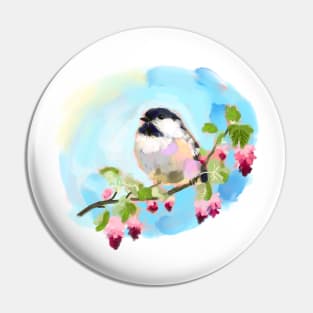 Chickadee on currant branch Pin