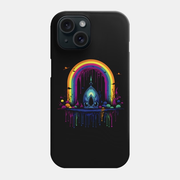 Cool Goth Rainbow Skull Neon Colors Rave Design Phone Case by Whimsical Splendours