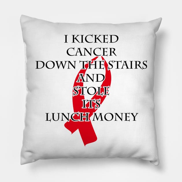 Cancer Bully (Red Ribbon) Pillow by BlakCircleGirl