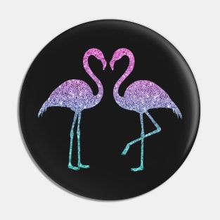 Bright Pink Purple Ombre Faux Glitter Flamingos Silhouette Pin