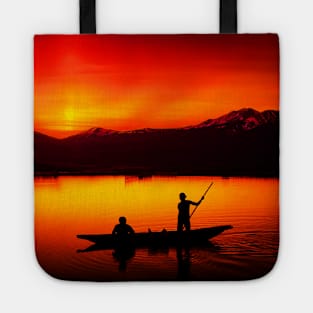 Fishing boat in sunset Tote