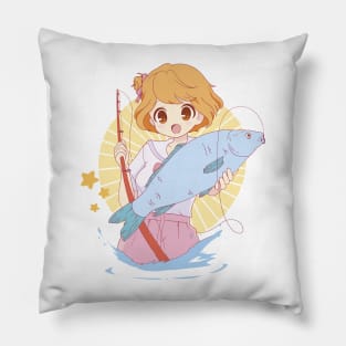 Anime  Girl  Fishing   P R t shirt Pillow