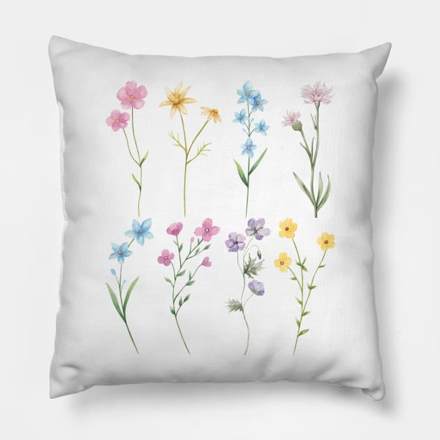 Watercolor Wildflowers, Boho Floral, Nature Lover Pillow by ProPod