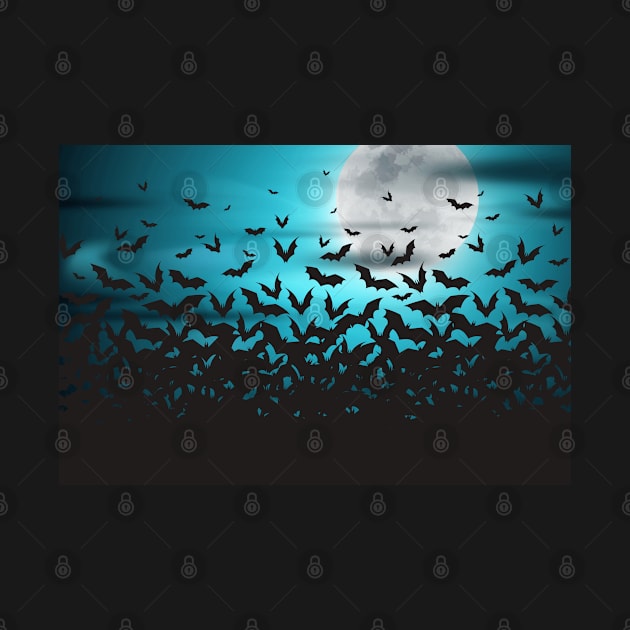 Halloween Full Moon Night And Bats spooky Background, Creepy Silhouettes Of Bats by Modern Art