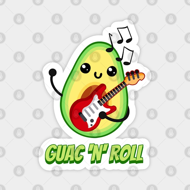 Guac 'n' Roll! Cute Avocado Music Cartoon Magnet by Cute And Punny