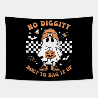 Retro Halloween Kids No Diggity Bout To Bag It Up Ghost Tapestry