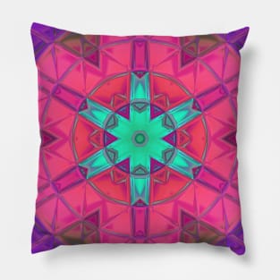 Mosaic Kaleidoscope Flower Blue Pink and Purple Pillow