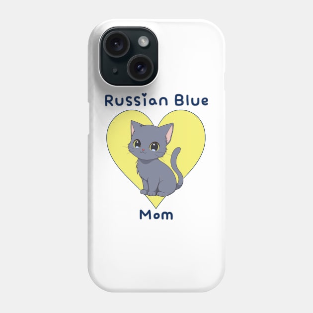 Russian Blue Mom Cat with Yellow Heart Phone Case by Underground Cargo