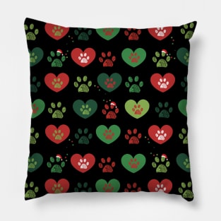 Doodle paw prints with hearts Pillow