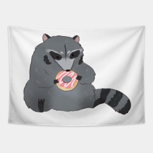 Raccoon eating donut drawing Tapestry