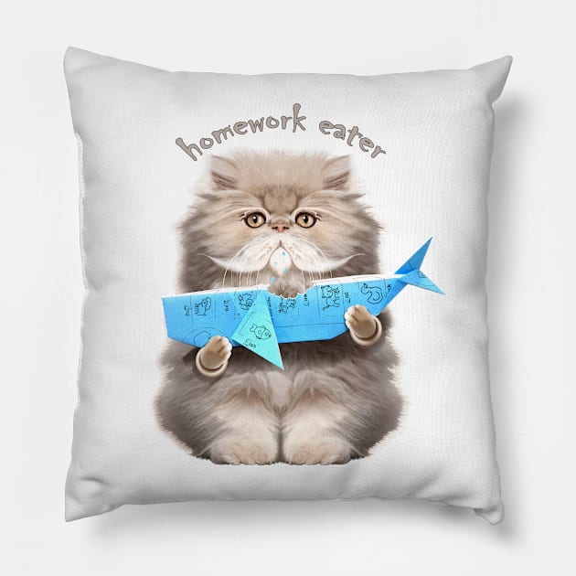 HOMEWORK EATER Pillow by ADAMLAWLESS