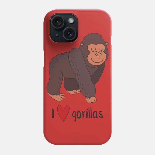 I Love Gorillas Awesome Cute Gorilla Love Heart Design Phone Case by Dreamy Panda Designs