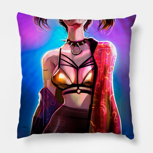 Cyber punk girl Pillow by felixantosart