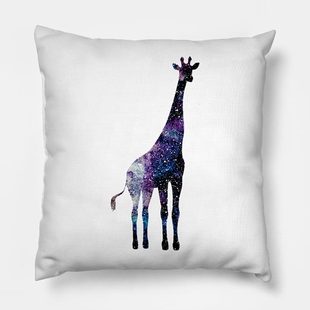 Watercolor galaxy in giraffe Pillow by Cordata