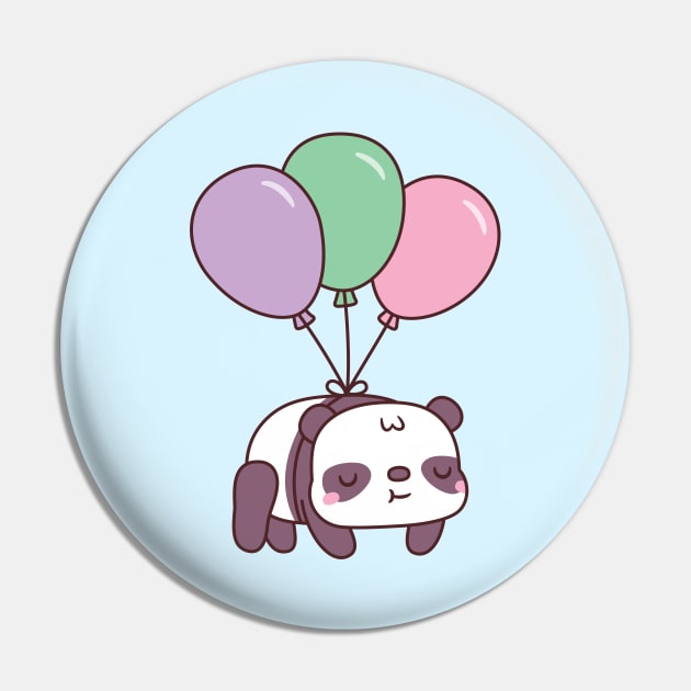 Cute Little Panda Flying With Balloons Pin by rustydoodle