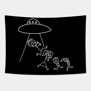 Aliens abduct stick family Tapestry