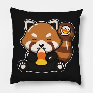 Cute Red Panda Eating Candy Corn Pillow