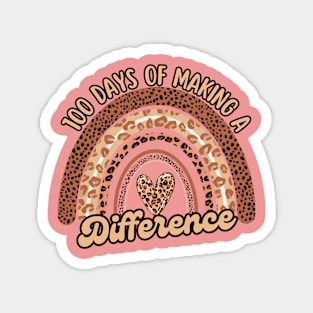 100 Days Of Making A Difference Cute Rainbow Leopard Print Teacher Magnet