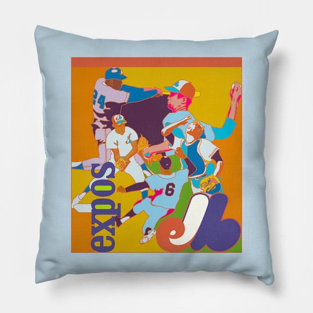 Defunct 70s Montreal Expos Collage Pillow by Defunctland