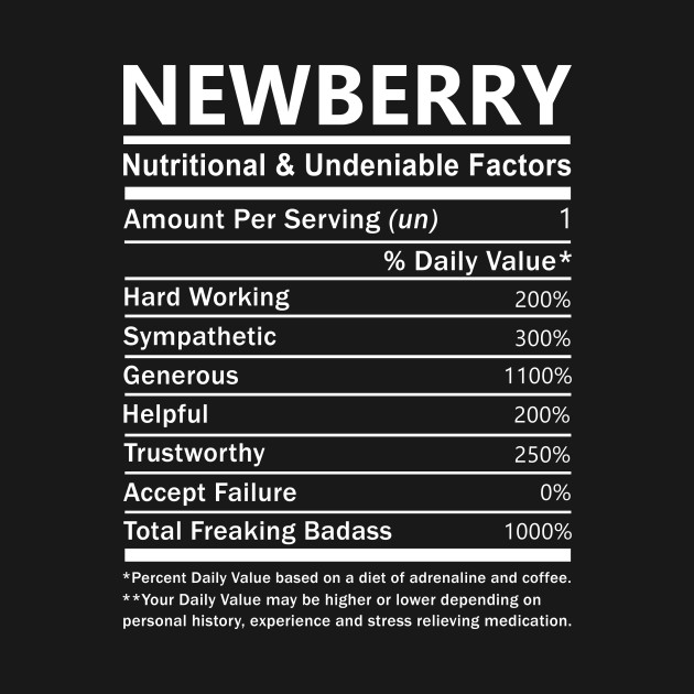 Newberry Name T Shirt - Newberry Nutritional and Undeniable Name Factors Gift Item Tee - Newberry - T-Shirt