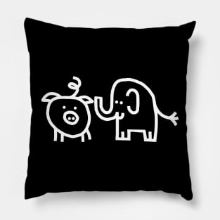 Small Pig and Elephant Minimal Line Drawing Pillow