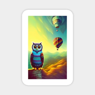 Owl And Hot Air Balloons Magnet