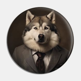 Alaskan Malamute Dog in Suit Pin