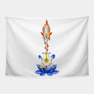 Manjushri Motif, white buddhist art Tapestry