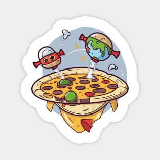 Spacecraft pizza with salami and spaceships earth and robot Magnet