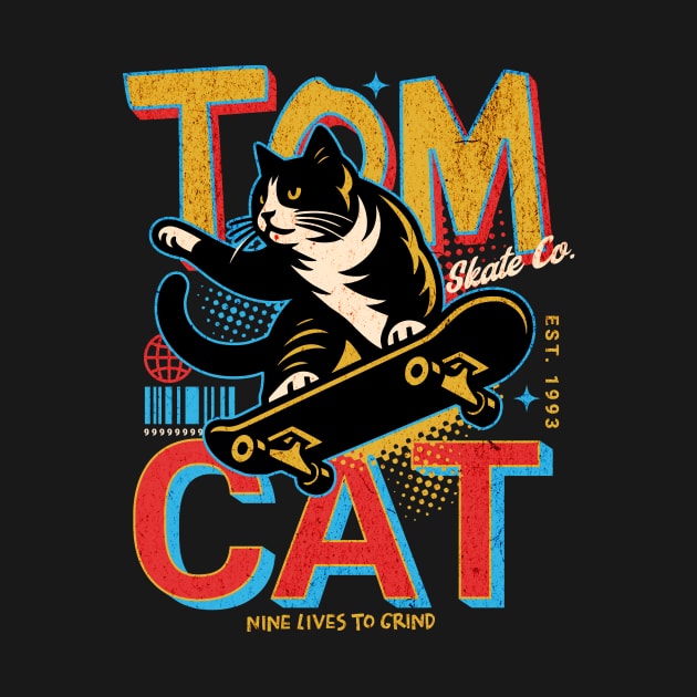 Retro Tomcat Skate Co // Funny Skateboarding Cat by SLAG_Creative