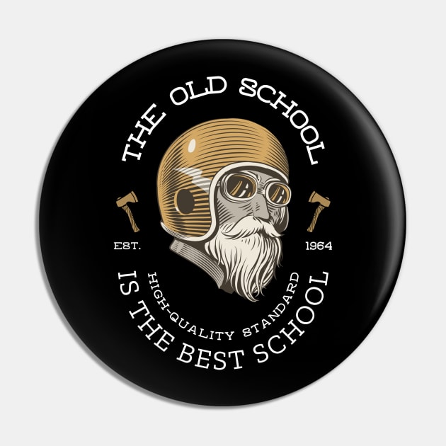 The Old School is The Best School Classic Bearded Biker Gift For Biker Pin by All About Midnight Co