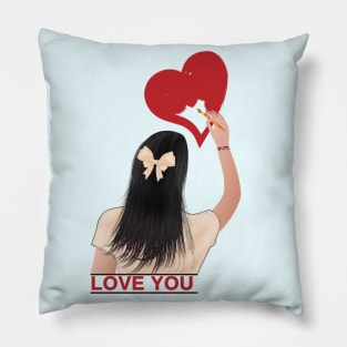 Girl painting a heart on the wall Pillow